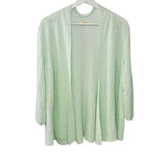 Eileen Fisher Womens Linen Cotton Open Front 3/4 Sleeve Cardigan, Green, Size L